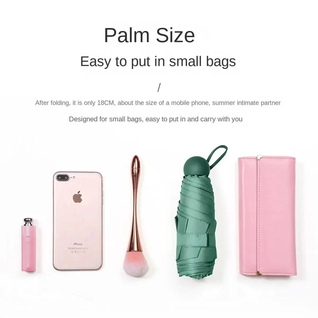 1pcs Mini Folding Umbrella UV Protection Waterproof Compact Travel Umbrella with 6 Ribs Steel Frame Sun Rain Protection Parasol