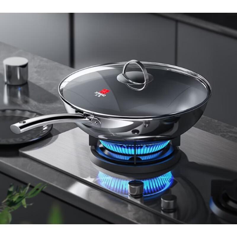Sanhe 30cm 0-Coating 304 Stainless Steel Titanium Wok
