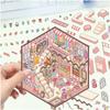 6pc Cartoon Landscape Stickers, Multiple Miniature worlds,3D Cabins, Xiaohongshu Decompression, DIY Scene, Hand Account Stickers