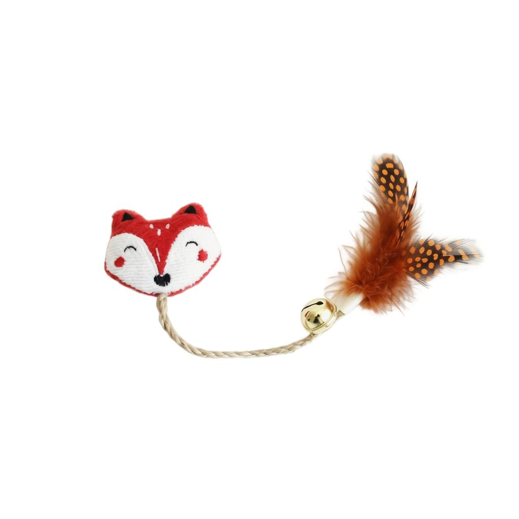 Mini Cat Shaped Plush Toy with Feather and Bell Attached on Rope for Interactive Cat Play and Pet Entertainment