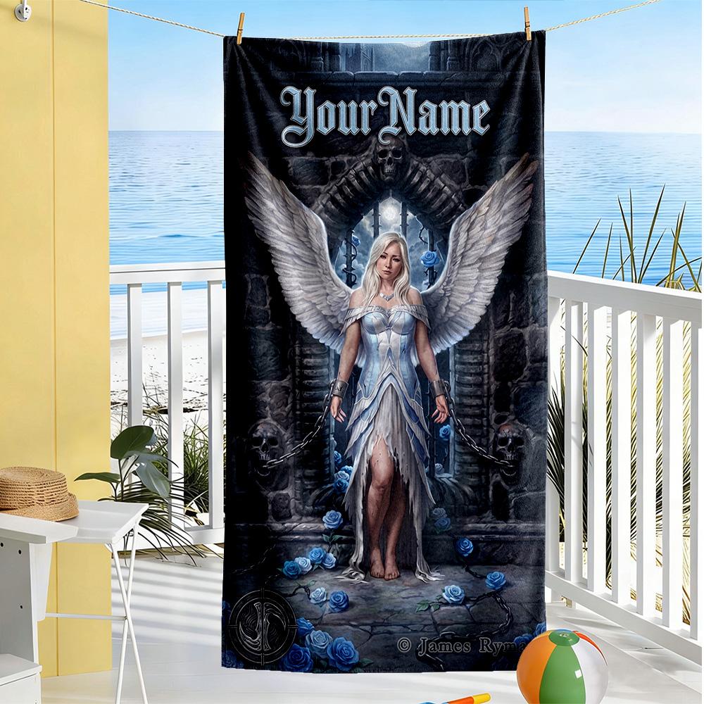 Gothic Illustrations Personalized Name Beach Towel High Absorbency & Quick-Dry Suitable for Sports Travel Swimming Yoga Bathroom Beach And Pool