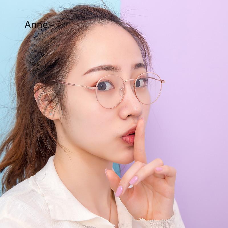 Myopia Glasses  Women Round Ultralight Metal Frame Anti Blue Light Spectale Frame Finished Prescription Glasses 0~-6.0
