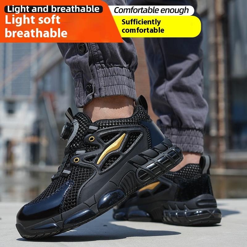 Anti-Slip Safety Shoes Men Steel Toe Sneaker Puncture Proof Rotary Button Safety Work Boots Man Summer Work Shoes Anti-Smash