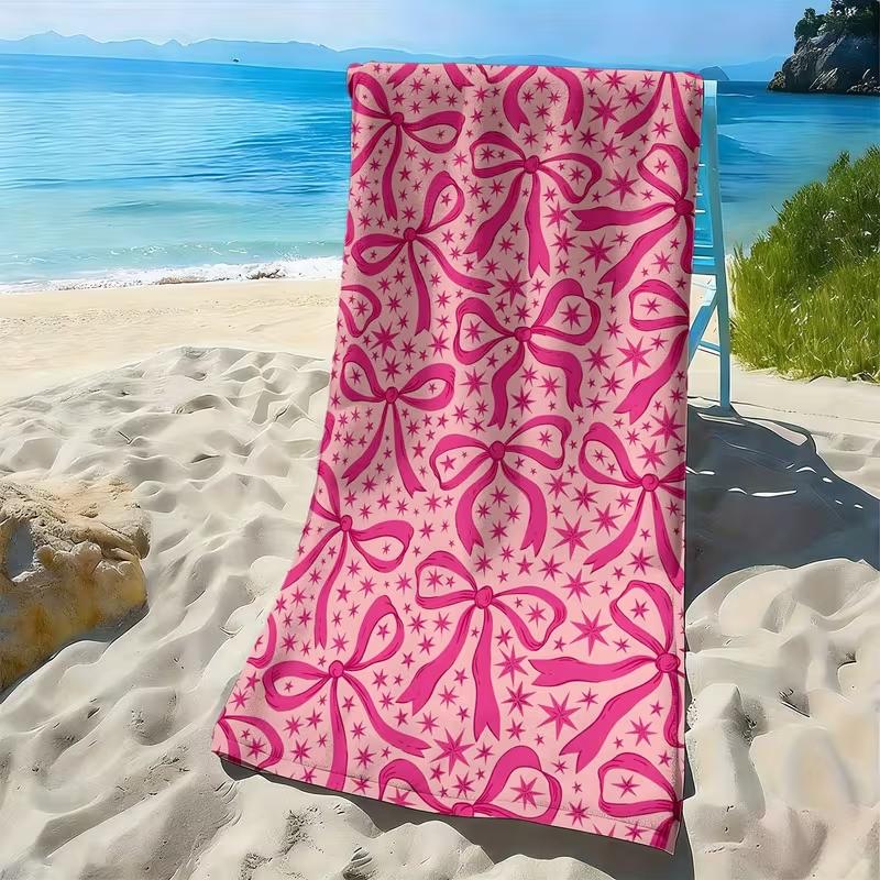 Bow Print Beach Towel Watercolor Ribbon Pattern Towel Soft Absorbent Quick Dry Beach Blanket for Girls Summer