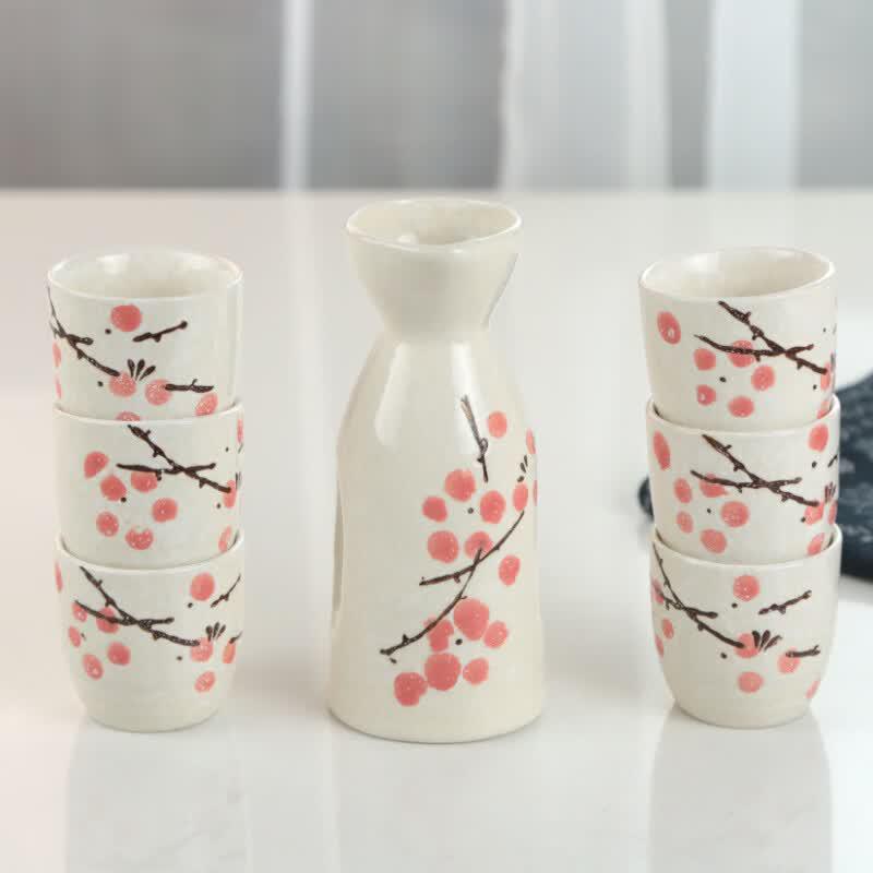 Dí Ruì ēn Japanese Ceramic Sake & Spirit Set Red Plum