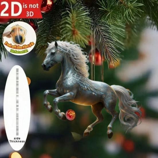 2D Horse Hanging Ornament Acrylic Flat Horse Decoration Christmas Tree Ornament for Horse Lovers Equestrian Gifts Holiday Decor