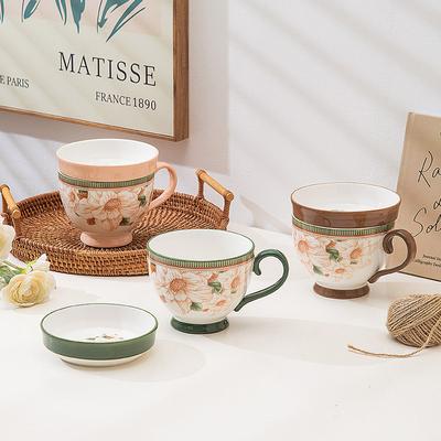 Kamelia Nagy Kapacitású Kerámia Reggeli Tej Zabkása Csésze Pasztorális Stílus Dim Sum Kerámia Kávés Bögrével
