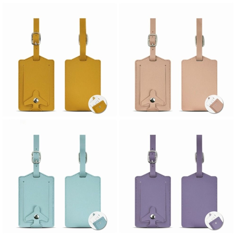 Durable PU Leather Luggage Tag Airplane Buckle Thickened Suitcase Label Flip Cover Anti Lost Boarding Pass Luggage