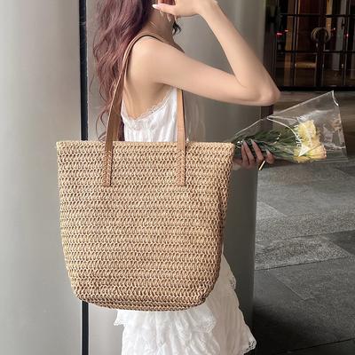 High-value Single Shoulder Large-capacity Women's Bag 2025 New Woven Hand-woven Straw Vegetable Basket Vacation Beach Bag
