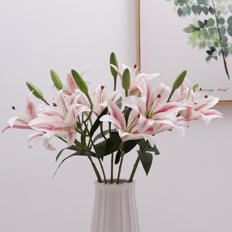 Simulated 3-head lily 3D film fake flower home living room decorative flower