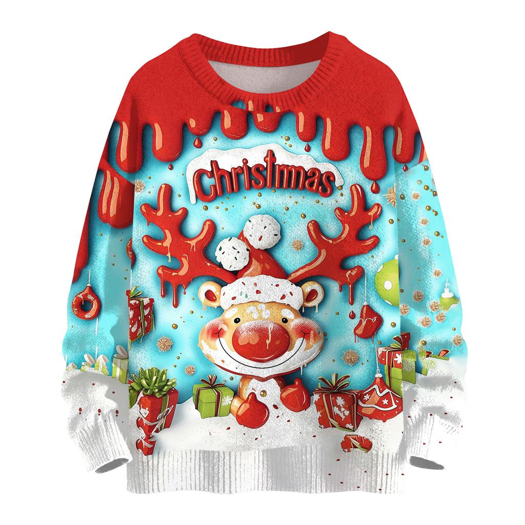 Women's Casual Long Sleeve Woolen Christmas Sweatshirt Fall Vacation Long Sleeve Pullover