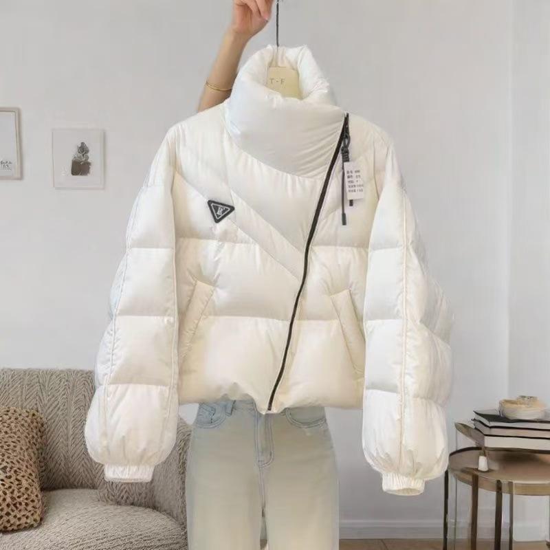 

Женская хлопковая зимняя теплая короткая дутая куртка корейского дизайна, нерегулярное хлопковое пальто, трендовые свободные утолщенные парки, прилив, черный, белый S