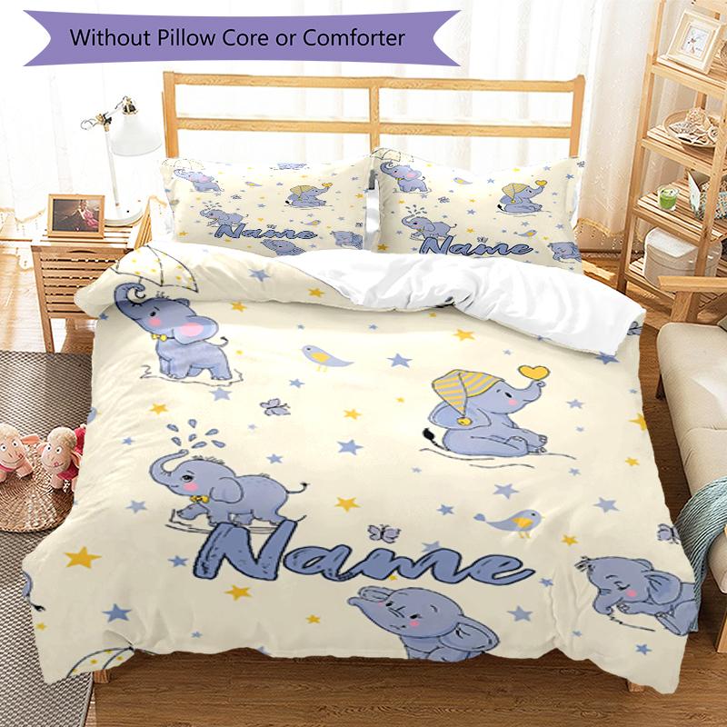 3pcs Custom Name A Elephant Bedding Set Duvet Cover Closure Includes 1 Duvet Cover & 2 Pillowcases, Soft and Comfortable for All Seasons.