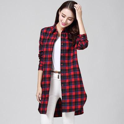 Camicia a quadri da donna taglia forte primavera e autunno camicia lunga casual camicia da ufficio ampia