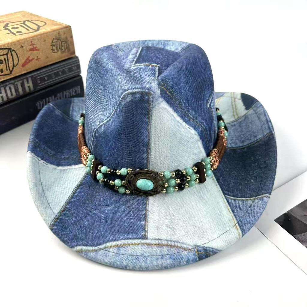 Mountaineering Top Hat Western Cowboy Hat Vintage Retro Color Matching Peach Heart Top Jazz Hat