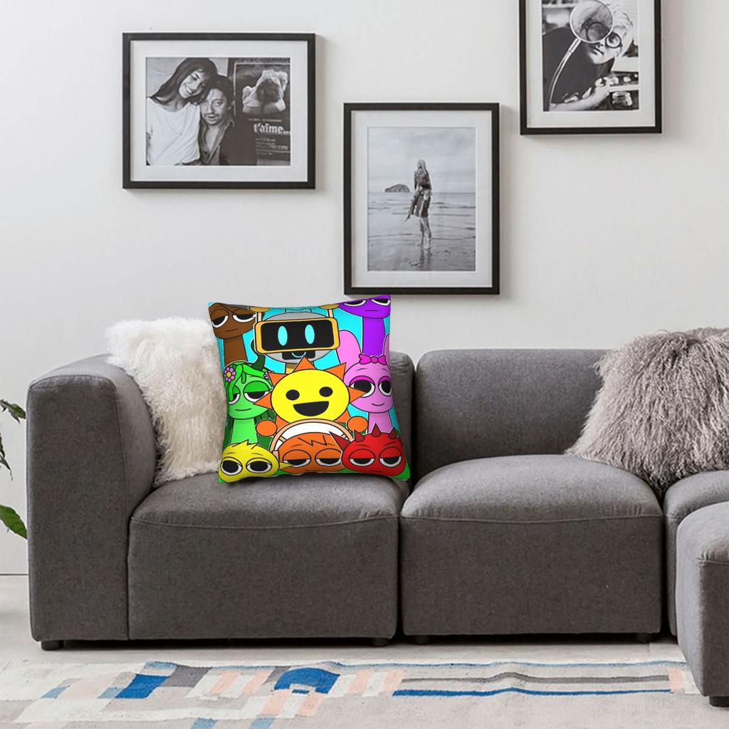 Federa per Cuscino Gioco Personaggi Sprunki Poliestere Copricuscino Regalo Copricuscino da Lancio per Divano con Cerniera 40X40cm
