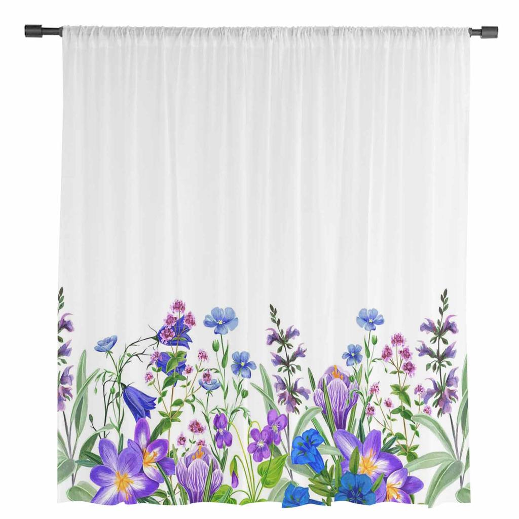 Spring Plants Field Flowers And Herbs Chiffon Sheer Curtains for Living Room Bedroom Home Decoration Window Voiles Tulle Curtain