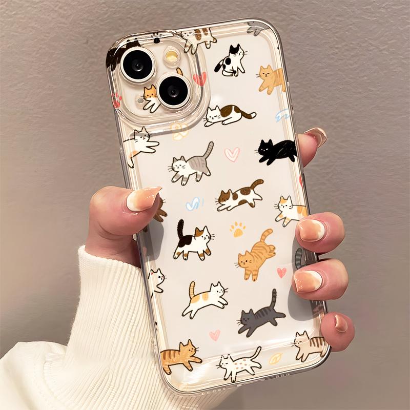 Lively Cat Pattern Phone Case Suitable for iPhone 17 16 15 14 13 12 11 Pro/ Max /Plus Anti-fall and Shockproof Back Cover
