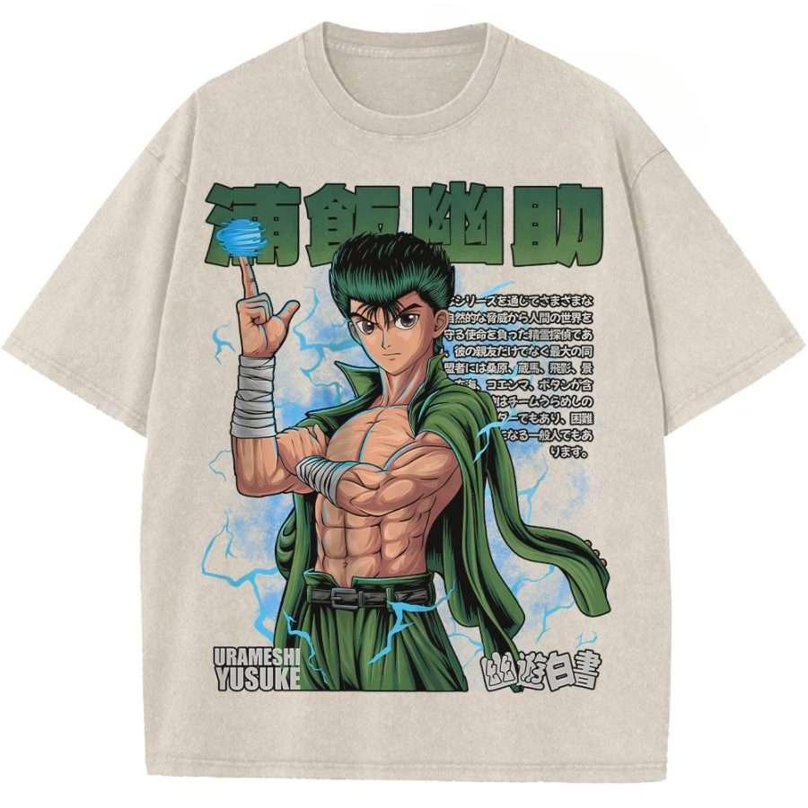 Hot Anime YuYu Hakusho Yuusuke Urameshi Graphic Tee Men Women Clothing Washed Cotton Tshirt Casual T-shirt Harajuku Male T Shirt