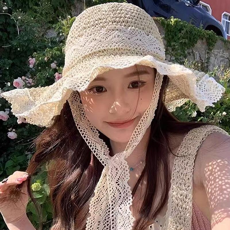 Women Sun Hat Wide Large Brim Beach Hats Summer Straw Hat Foldable Sun Hat Women'S Hat  Holiday Beach Uv Protection Cap
