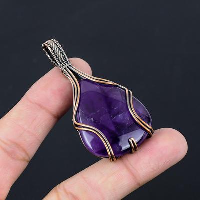 Amethyst-Edelstein, reiner Kupferdraht, umwickelt, handgefertigter Anhänger-Schmuck für Sie