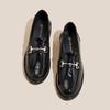 Genuine Leather SpringSeason and FallSeason Four Seasons Silent Work Gold Buckle Paint Glossy Round Head British Small Leather FootPairs Lady
