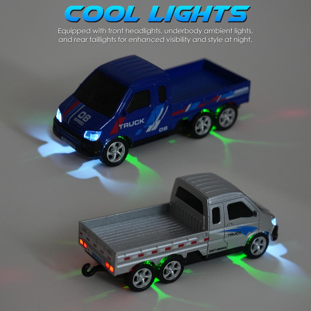Mini Remote Control Truck, 2.4Ghz Alloy Electric Vehicle with Lights, App Controlled Toy for Boys Ki