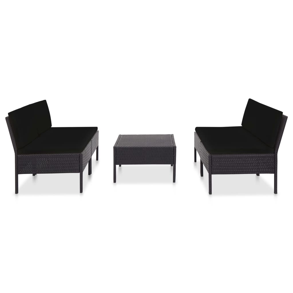 5 Piece Garden Sofa Set with Cushions Poly Rattan Black