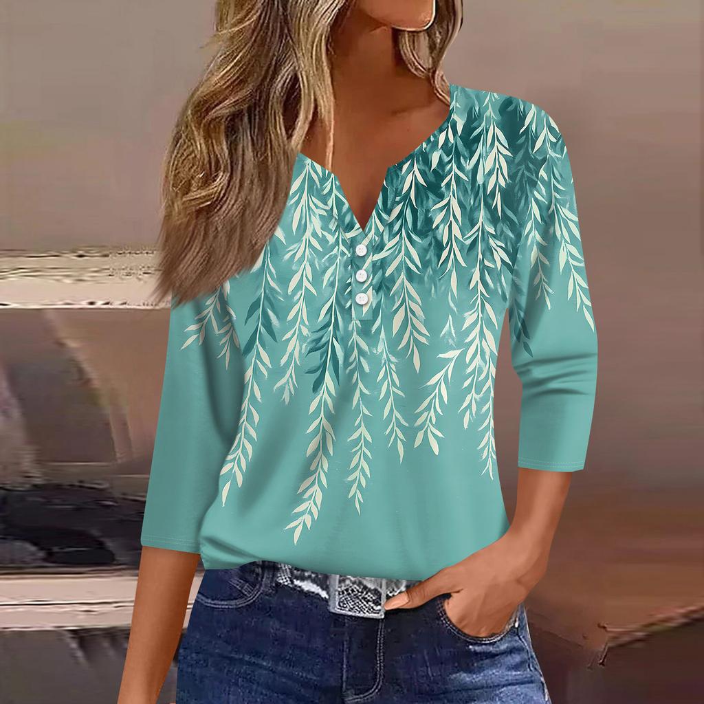 Women's Fashion Casual Seven Split Sleeve Burst Vintage Floral Print Pullover Top