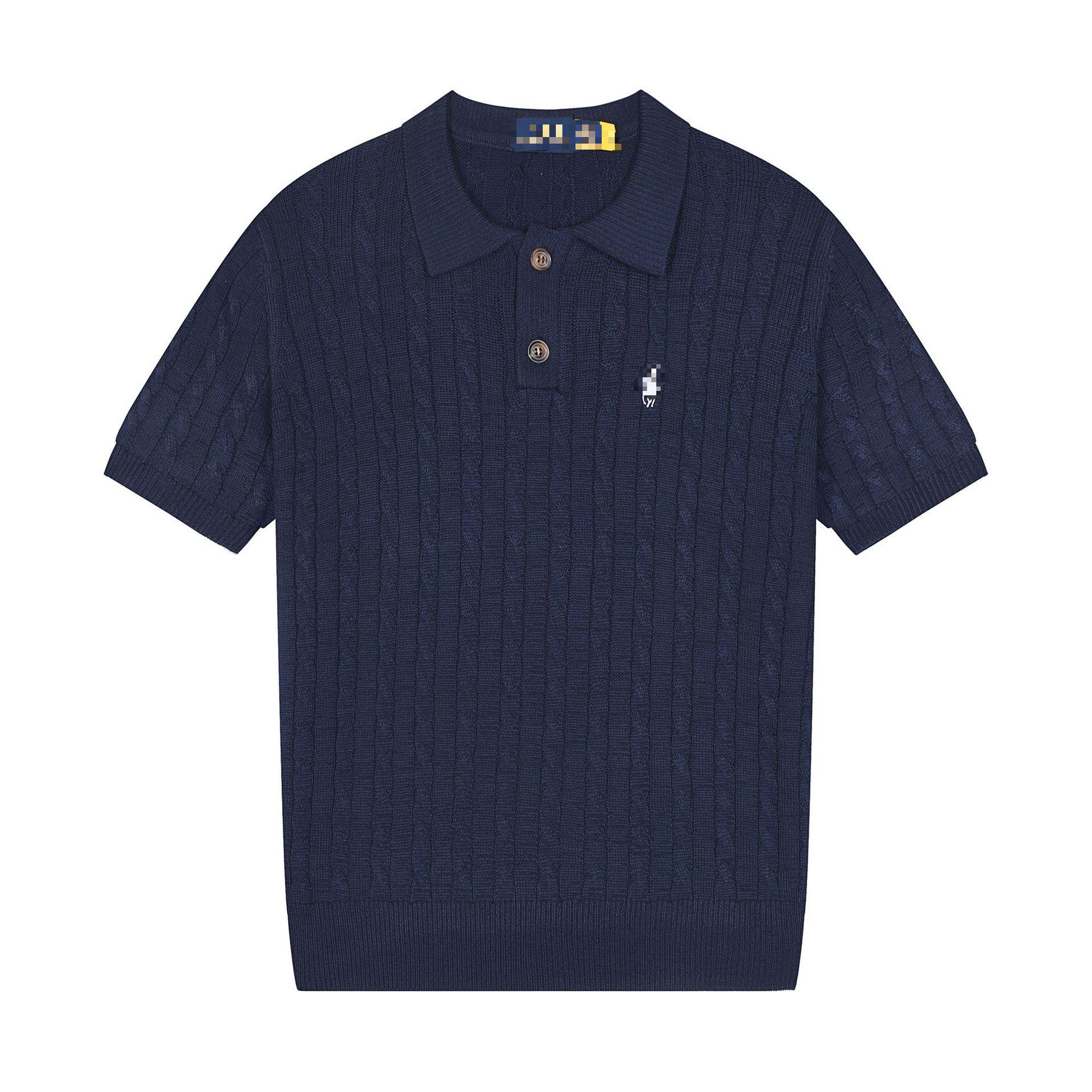 

Чоловічий класичний светр у коледжному стилі з лацканами, коротким рукавом, зі 100% бавовни, з вишивкою маленького поні Large