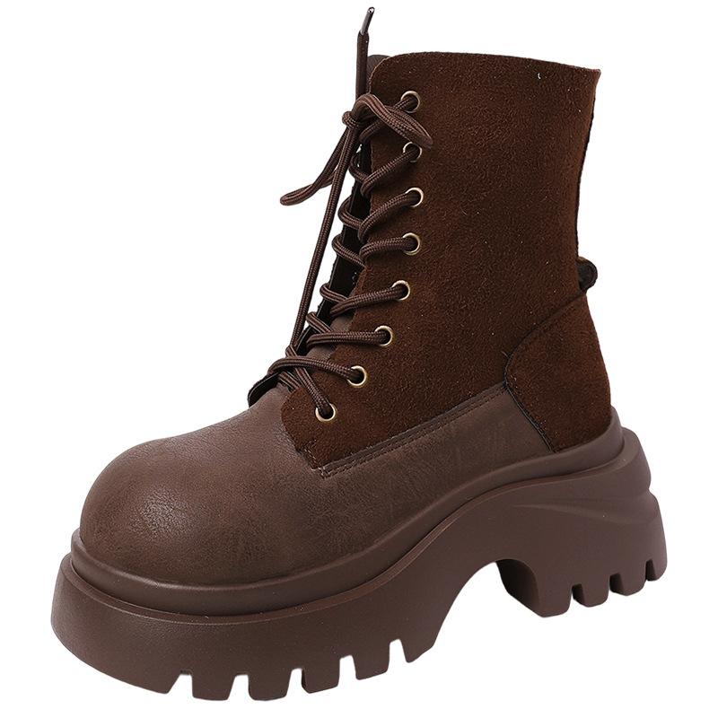 Fashion British style short boots fashion boots women's autumn and winter design sense inner height increase casual tooling boots retro Martin boots t