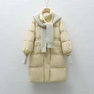 Winter New Loose Medium and Long Coat Hooded Removable Knitted Hat Down Jacket Women