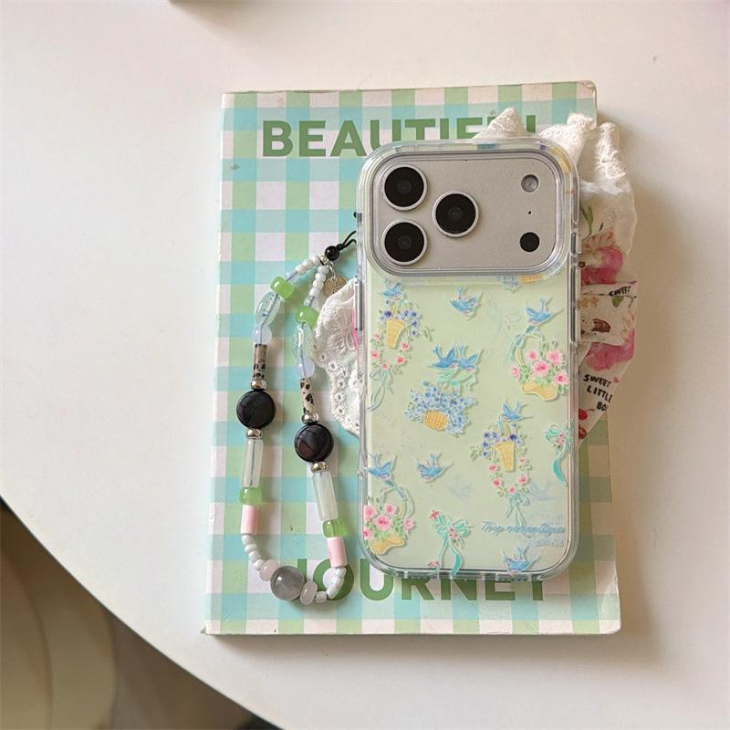 French Retro Floral Bird Chain iPhone Case for 17/16 Pro Max/15/14 - Elegant Design