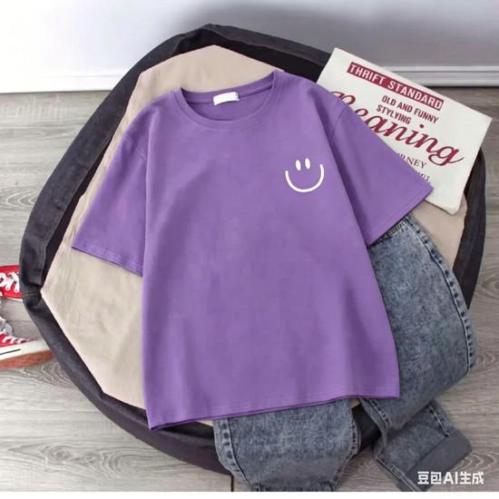 Summer Smiling Face Print Children's T-shirt Short-sleeved Pure Cotton Loose Basic Versatile Base Cool Simple Kid Girl Tees Tops