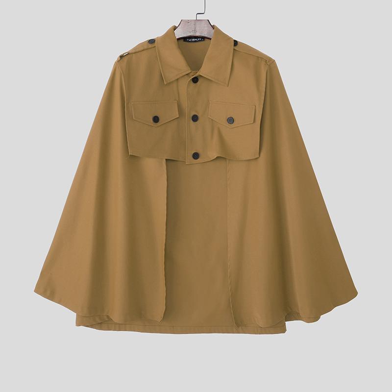 

INCERUN Spring Autumn Men Lapel Neck Irregular High Low Cloaks Coats Cape 5XL хаки