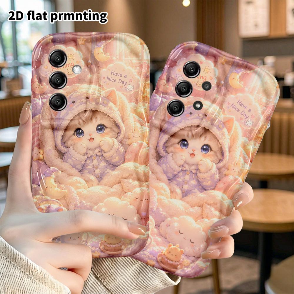 Phone Case: 2D Flat Samsung Galaxy A34 A35 M05 M06 S20 S22 S21 FE Plus 5G Protective Case, Cute Pajama Cat, Christmas and Halloween Gift