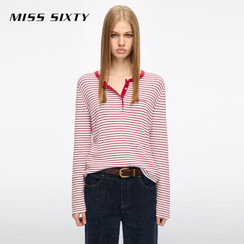 MISS SIXTY Women s Striped Wool Blend Henley Sweater XS
