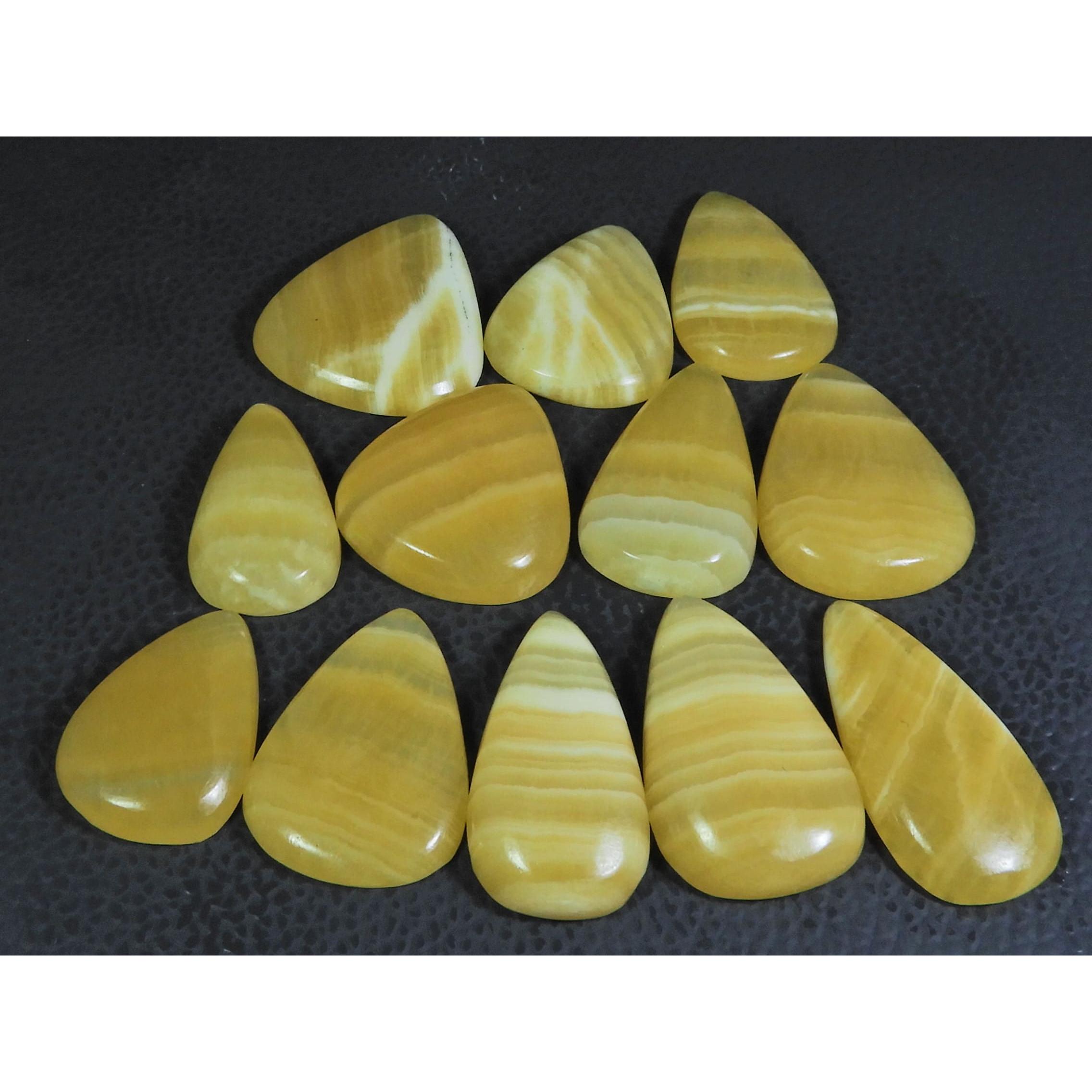 

345Cts. Natural Yellow Lace Agate Pear Cabochon Loose Gemstone 12Pcs Lot C-238