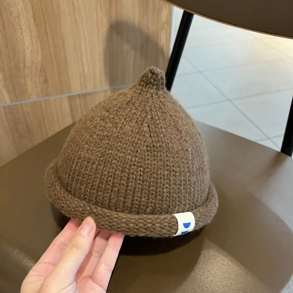 Korean Curled Edge Hat Autumn Winter Children's Bonnet Hats Cute Baby Knitted Hat  Kids
