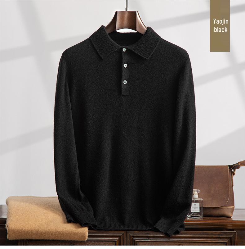 Men's Cashmere Polo Collar Sweater - Autumn/Winter Knit Base Layer