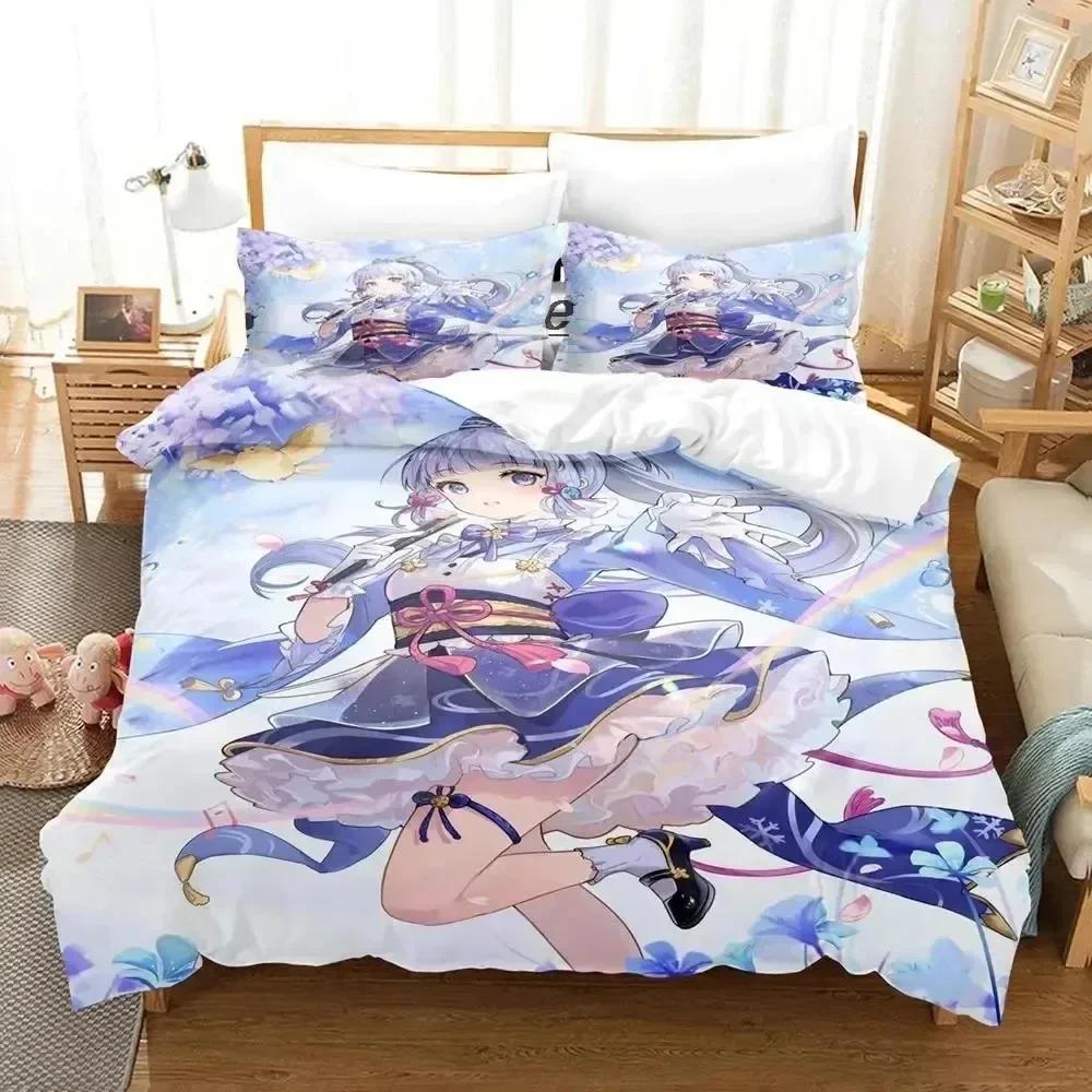 Game Genshin Impact Kamisato Ayaka Bedding Set Printed With Pillowcase Bed Duvet Cover Soft Single Double Queen Super King Size