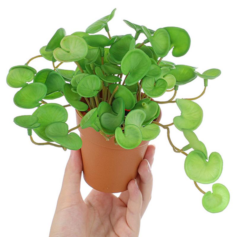 15cm Artificial Plant Mini Bouquet Copper Coin Grass Soft Glue Fake Green Plants Wall Hanging for Home Office Garden Decoration