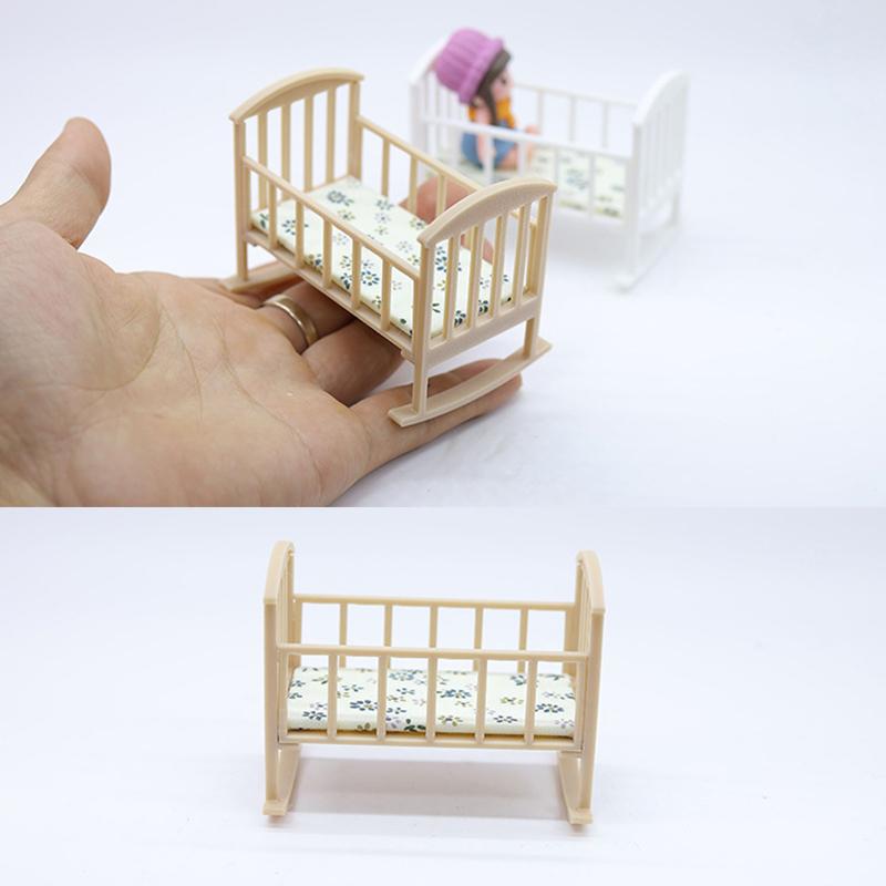 1/12 Dollhouse Mini Cradle Baby Bed Rocking Bed Model Dollhouse Simulation Furniture Decoration Dolls House Accessories Play Toy