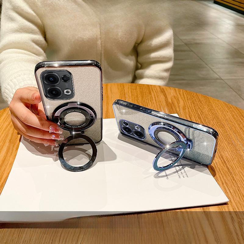 Glitter Plating Magnetic Holder Phone Case For OPPO Reno 13 Pro 13F 5G Silicone Cover