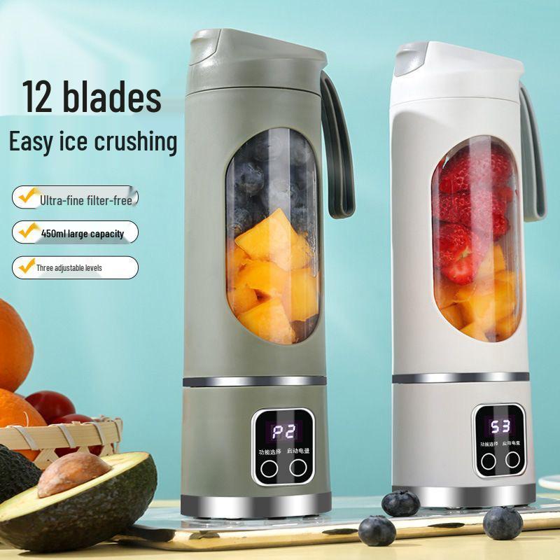 Compact Double-Motor 12-Blade Portable Juicer Cup - Multi-Functional Mini Smoothie Maker for Students