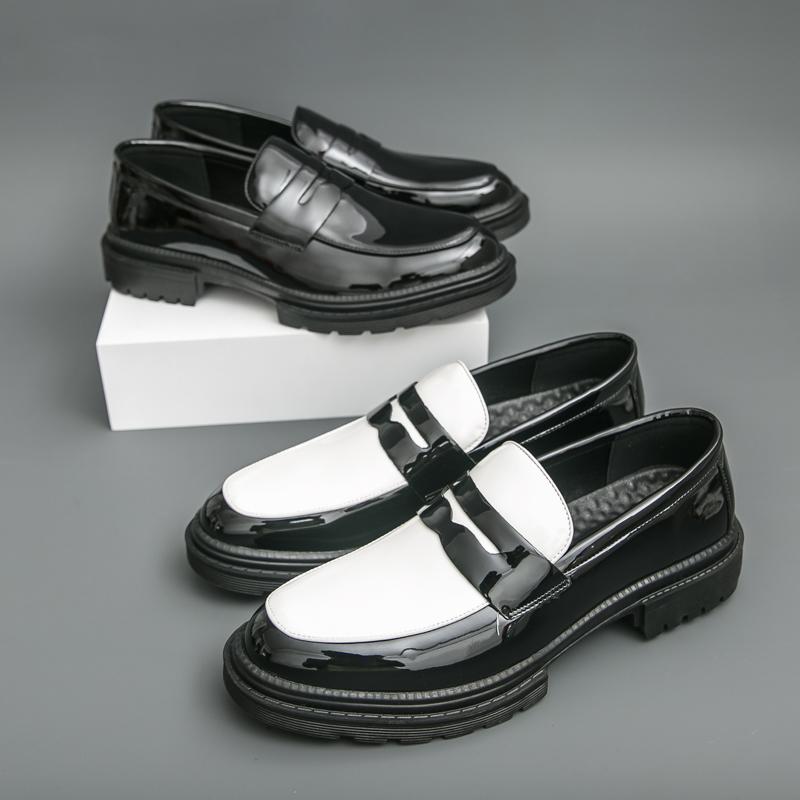 Ανδρικά Μοκασίνια Μαύρα Λευκά Πλατφόρμα Ύψους Δερμάτινα Παπούτσια Χοντρή Σόλα Επίσημα Επαγγελματικά Παπούτσια Γάμου Χορού Μεγάλο Μέγεθος