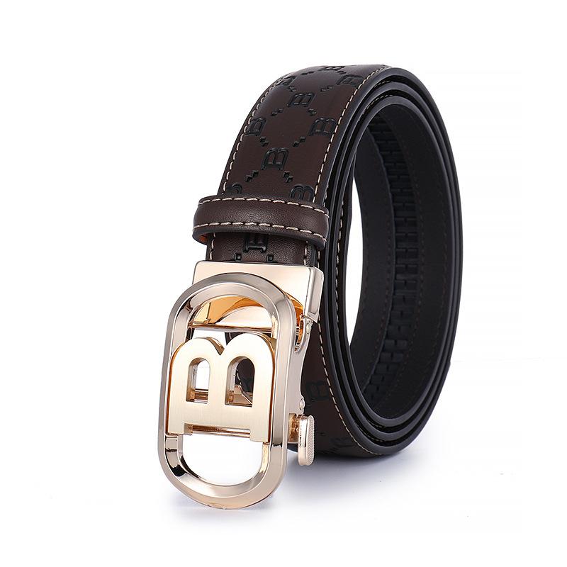 Men'S Cowhide Belt Automatic Buckle Leather Belt Middle-Aged And Young Business