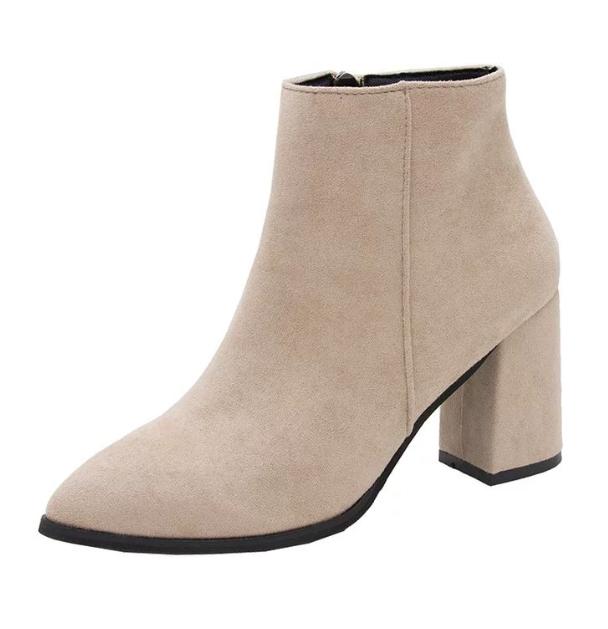 Modische weiße Stiefeletten für Damen 2024 Seitenreißverschluss Stretch Mittelhoher Absatz Große Größe Kurzer Stiefel Modische spitze Schuhe Botas De Mujer