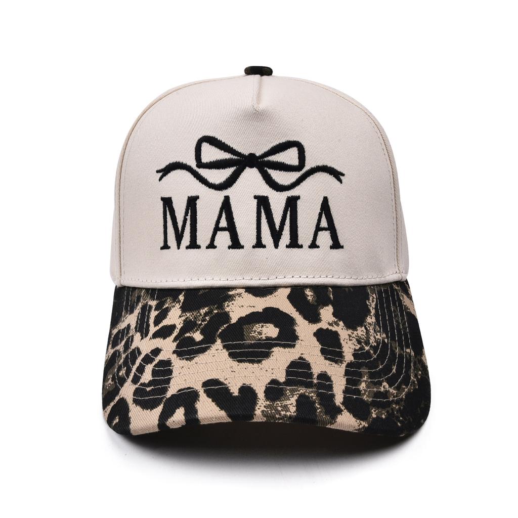 Mama Bow Embroidery Baseball Cap 5-Panel Snapback Cap For Mother'S Day Gift Embroidered Cotton Adjustable Hat For Women