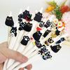 00Pcs Cute Black Little Cat Patch Retractable Gel Pens, 0.5mm Black Large Capacity Pen Cores Fine Writing Tools Office Stationery Study Essentials Sup